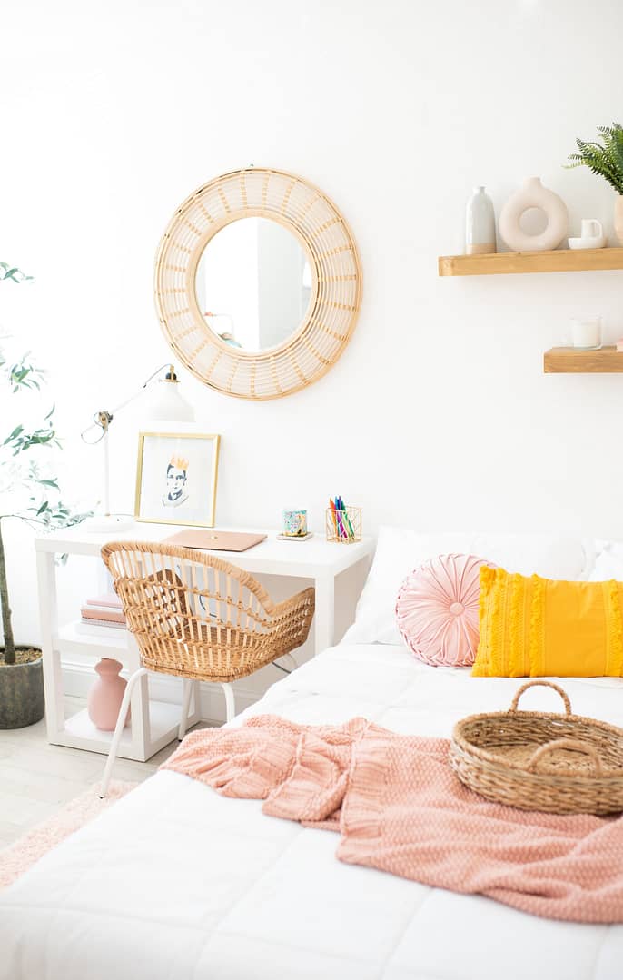 a feminine office in a bedroom